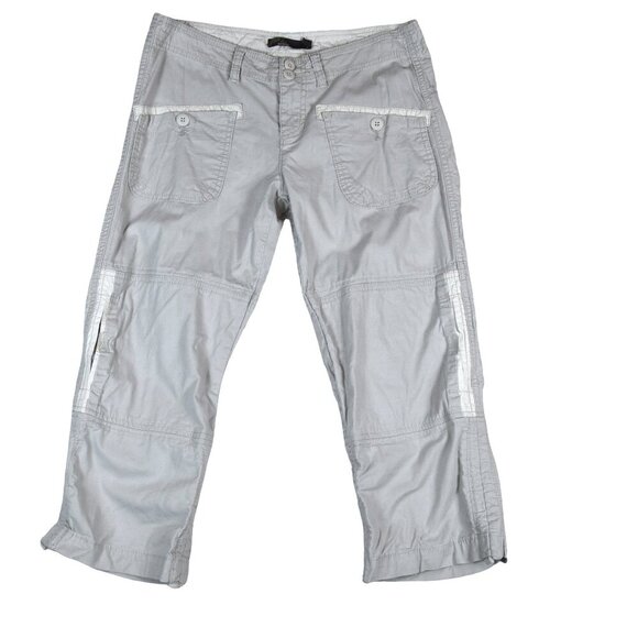 prAna Women’s Gray Cropped Hiking Pants Size 4 Outdoor Travel Button Cargo Climb - Picture 1 of 8